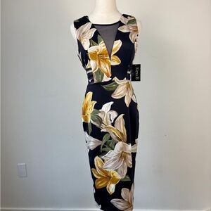 Adrianna Papell Black and Yellow Floral Midi Dress